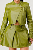 Button Up Pu Leather jacket and Skirt Set - Fashionistas Showroom