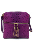 Ostrich Croc Zip Tassel Crossbody Bag - Fashionistas Showroom