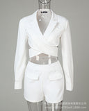 New White V-neck Cross Top + Shorts - Fashionistas Showroom