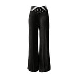 Women's High Waist Casual Pants Draping Pleated Hollow Water Ripple Wide Leg Pants Women's Trousers