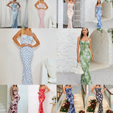 Western Style Skirt For Women 2024 Summer New Cross-border Foreign Trade European And American Amazon Sexy Waist-tight Floral Strap Dress