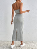 Two-piece Chest Wrap + High Waist Slit Skirt Suit - Fashionistas Showroom