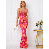 Western Style Skirt For Women 2024 Summer New Cross-border Foreign Trade European And American Amazon Sexy Waist-tight Floral Strap Dress
