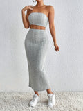 Two-piece Chest Wrap + High Waist Slit Skirt Suit - Fashionistas Showroom