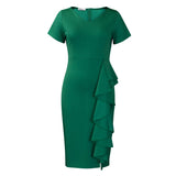 Women's New Short-sleeved Solid Color Package Hip Ruffled High Waist Tongle African Dress