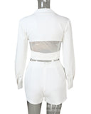 New White V-neck Cross Top + Shorts - Fashionistas Showroom