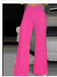 Women's High Waist Casual Pants Draping Pleated Hollow Water Ripple Wide Leg Pants Women's Trousers