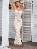 Western Style Skirt For Women 2024 Summer New Cross-border Foreign Trade European And American Amazon Sexy Waist-tight Floral Strap Dress