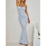 Western Style Skirt For Women 2024 Summer New Cross-border Foreign Trade European And American Amazon Sexy Waist-tight Floral Strap Dress