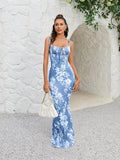 Western Style Skirt For Women 2024 Summer New Cross-border Foreign Trade European And American Amazon Sexy Waist-tight Floral Strap Dress