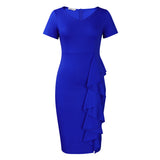 Women's New Short-sleeved Solid Color Package Hip Ruffled High Waist Tongle African Dress